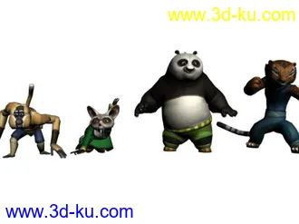 3D打印模型功夫熊猫--老虎、猴子、老鼠&熊猫的图片