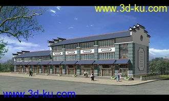 3D打印模型现代仿古沿街-----有材质的图片