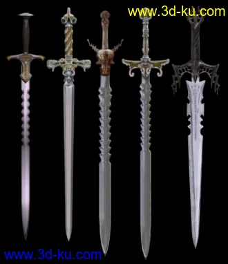 3D打印模型武器---五把剑---带贴图（低模）的图片