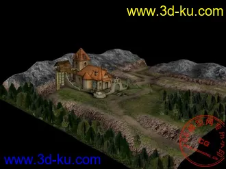 3D打印模型转一个建筑+山地的场景的图片