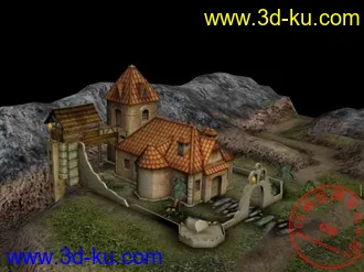 3D打印模型转一个建筑+山地的场景的图片