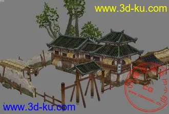 3D打印模型转一个建筑+山地的场景的图片