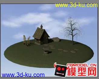 3D打印模型一个有树，有花，有房子的场景，贴图齐（国外的）的图片