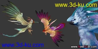 3D打印模型三只不通颜色的鸟的图片