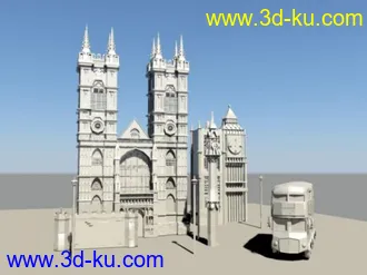 3D打印模型欧式建筑附带巴士的图片