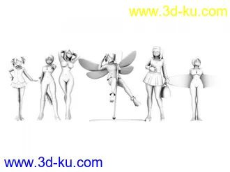 6个全四边面的美少女模型，可自己绑骨刷权重。的图片