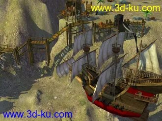 3D打印模型游戏“黑湾海盗”的一个小港口，已经整理好了，想研究的下吧~的图片