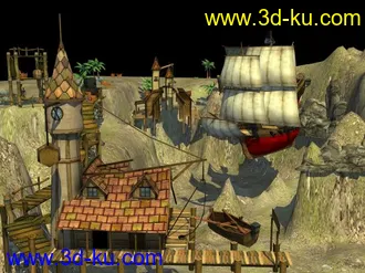3D打印模型游戏“黑湾海盗”的一个小港口，已经整理好了，想研究的下吧~的图片