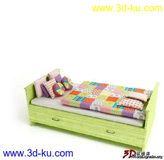 3D打印模型淡绿色儿童床的图片