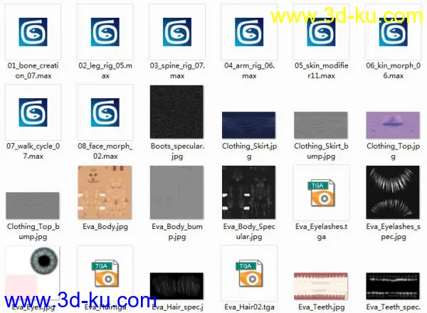 国外大师制作经典电影级女性角色eva绑定和动画源文件，下载过模型材质的不用下贴图了的图片1