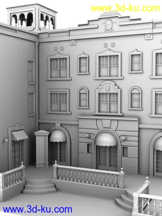 3D打印模型欧式咖啡厅建筑场景的图片
