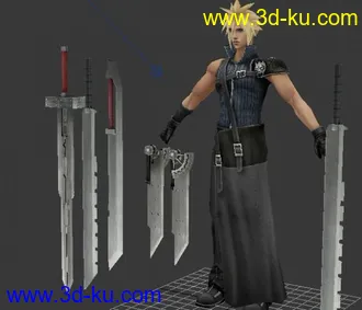 3D打印模型最终幻想克劳德，以前收藏的，拿出来分享下，有刀的图片