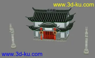 3D打印模型不知名游戏钱庄和带雕塑柱子一根的图片