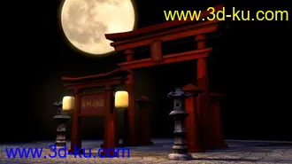 日本神社大门场景模型MAYA 很粗糙 初学请见谅的图片