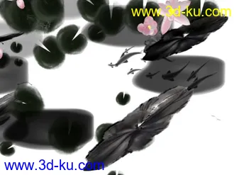 3D打印模型水墨 荷花 鱼 有材质 动画的图片