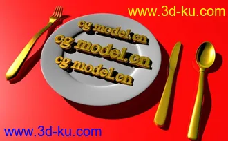 3D打印模型黄金刀叉和盘子的图片