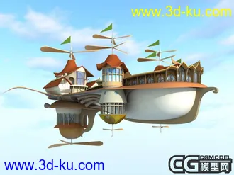 【全球首发】休闲网游《拍拍部落》中的天空之城模型原创，带500帧飞行动画的图片