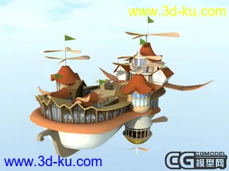 【全球首发】休闲网游《拍拍部落》中的天空之城模型原创，带500帧飞行动画的图片