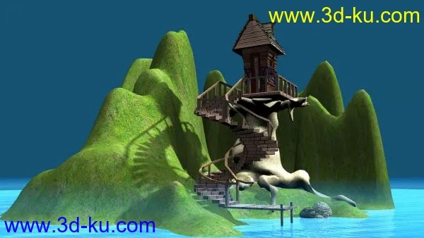 水上小木屋maya场景模型下载的图片1