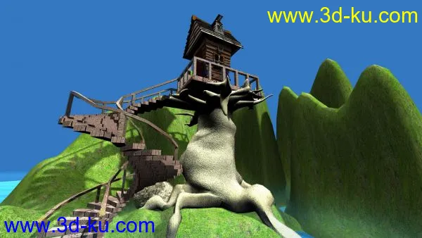 水上小木屋maya场景模型下载的图片2