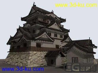 3D打印模型上的古建筑高模源文件，带灯光贴图的图片