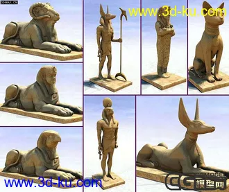 8个古埃及雕塑 模型 带贴图的图片