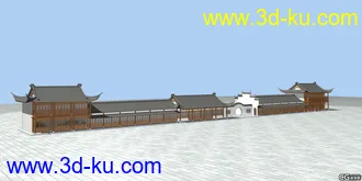 3D打印模型给客户建的一小段仿古沿街小样(带材质灯光相机）的图片