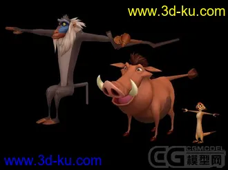 3D打印模型《狮子王》里的狒狒、野猪和獴的图片