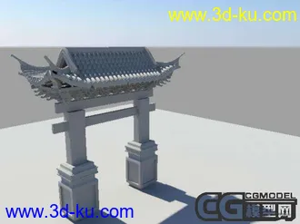 3D打印模型园林水池回廊亭子小牌楼的图片