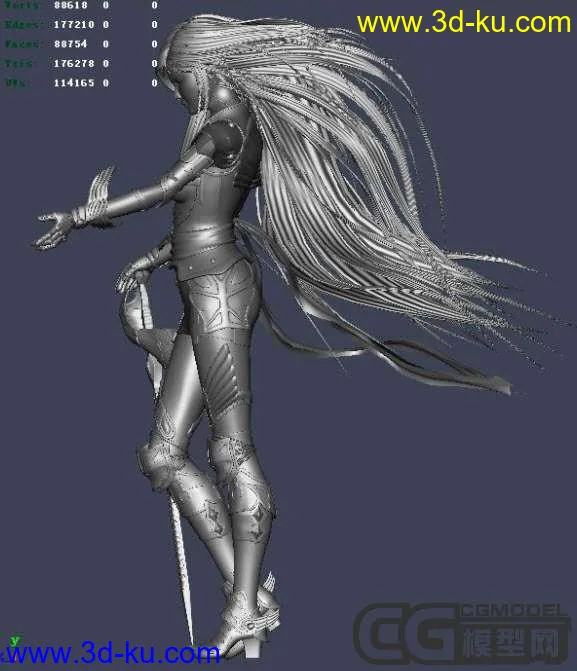 MAYA模型 超酷女剑士无圆滑的图片1
