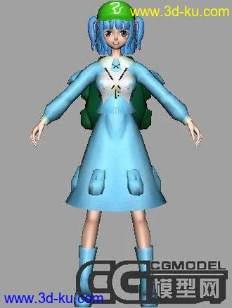 3D打印模型可爱蓝裙女孩的图片