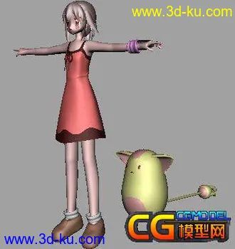 3D打印模型女孩和她的怪宠的图片