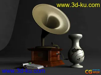 3D打印模型发一个留声机的静物组合 完整工程文件的图片