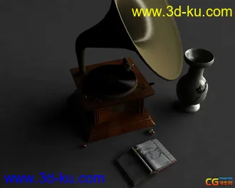 3D打印模型发一个留声机的静物组合 完整工程文件的图片