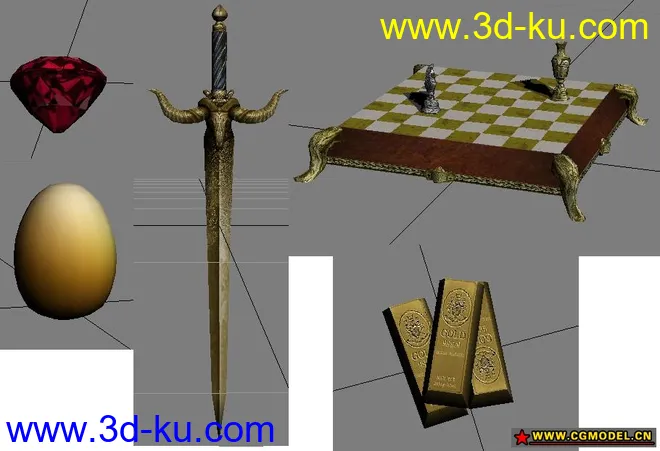 分享模型之 金剑、金条、金蛋、金棋盘、红宝石的图片1