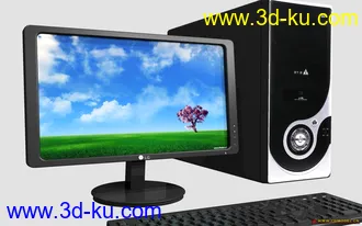 3D打印模型电脑液晶显示器+主机+键盘的图片