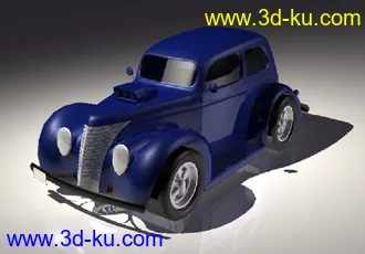 3D打印模型带绑定的蓝色老式小汽车的图片