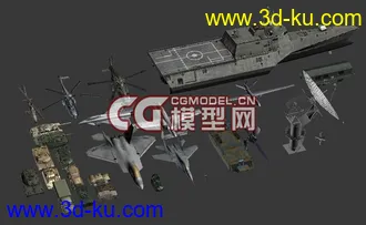 一套游戏用军事模型合集（集合了装甲车、飞机、军舰和航空模型）的图片