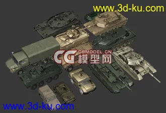一套游戏用军事模型合集（集合了装甲车、飞机、军舰和航空模型）的图片