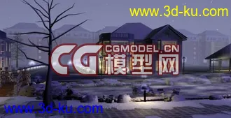 3D打印模型唯美的冬季雪景别墅花园街道有贴图有一切的图片