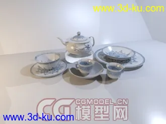 景德镇青花瓷茶具陶艺日用陶瓷3dmax模型下载，带贴图的图片