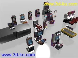跳舞机等游戏厅电玩3dmax模型组下载，一共14个电器，带贴图的图片