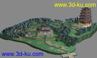 3D打印模型小岛 寺庙 带贴图的图片
