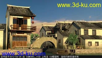 原创渲染！ 精致优雅江南小镇江南水乡 maya场景模型下载 带贴图材质灯光全套！必下的图片