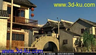 原创渲染！ 精致优雅江南小镇江南水乡 maya场景模型下载 带贴图材质灯光全套！必下的图片