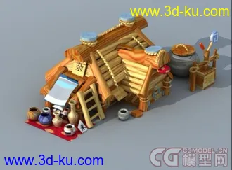 3D打印模型一个卡通杂货店铺小木屋的图片