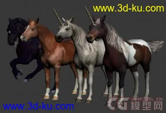 各种已绑定的带动画的次时代马和独角兽3D模型的图片