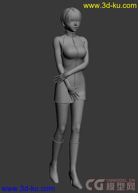 带骨骼的时尚短发女郎的3D模型的图片1