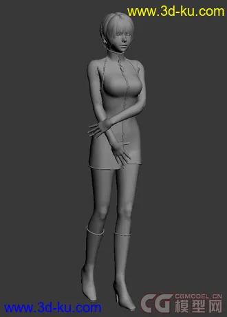 带骨骼的时尚短发女郎的3D模型的图片