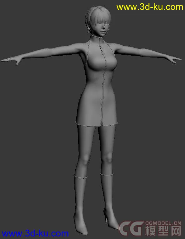 带骨骼的时尚短发女郎的3D模型的图片2